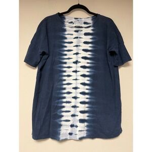 Pure Jill Tie Dye Boat Neck Elbow Sleeve Tunic Top‎ Size S Navy White Cotton